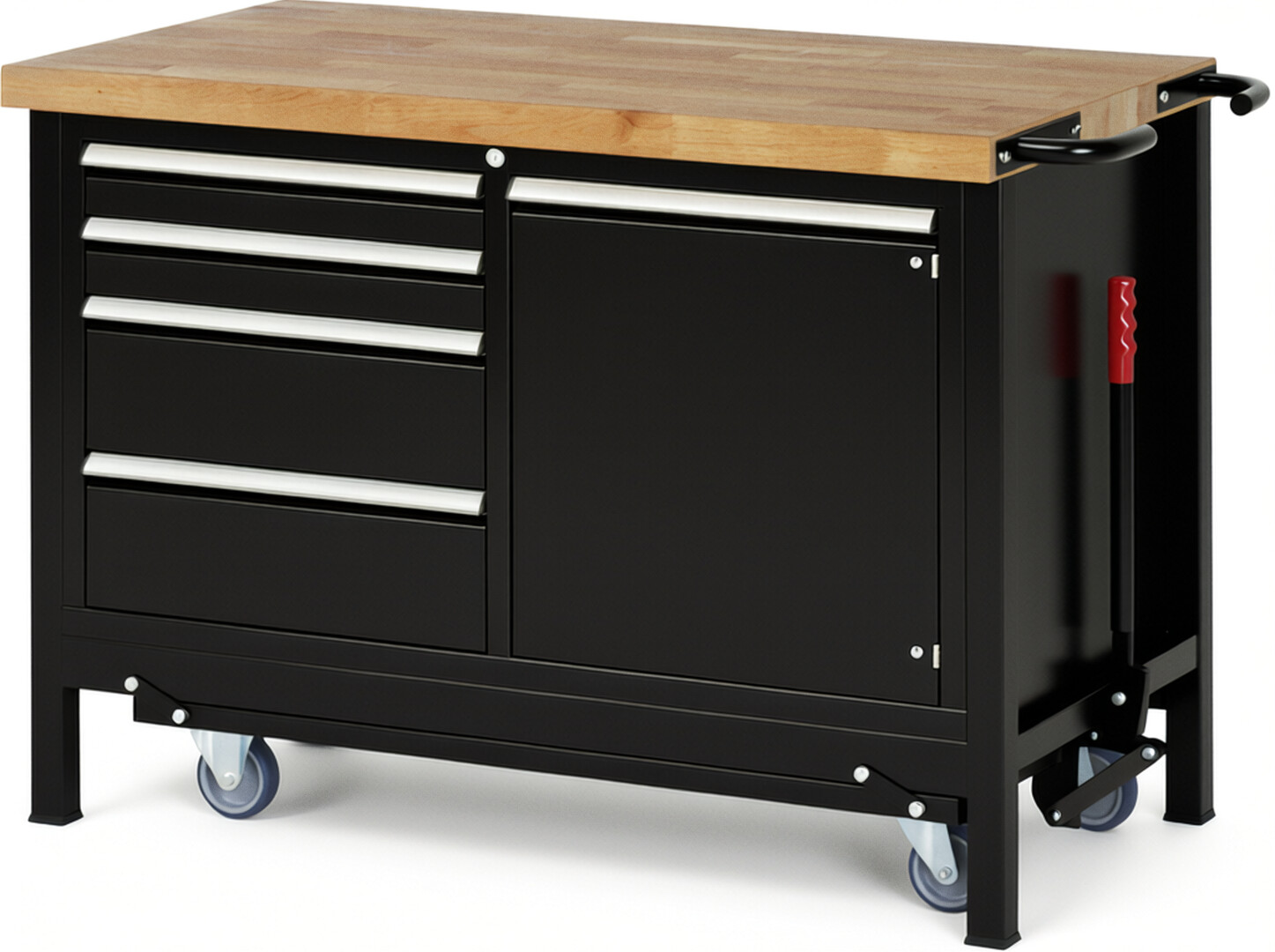 RAU Werkbank schwarz - Breite 125 cm - Tiefe 70 cm - Höhe 88 cm - Buche-Massiv Arbeitsplatte 40 mm