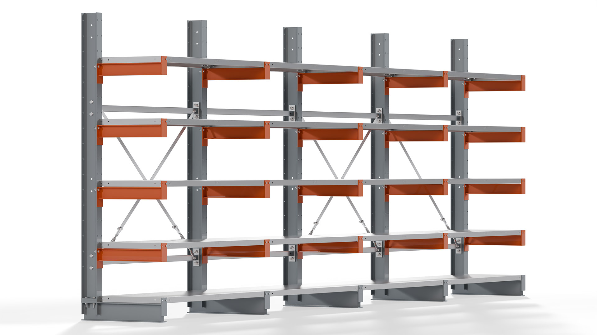Kragarmregal KARL basic - lackiert - Breite: 512 cm - Höhe: 200 cm - Tiefe: 50 cm - Traglast je Kragarm: 870 kg - einseitig