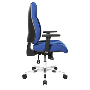 Bürostuhl, Schreibtischstuhl, Drehstuhl, Sitz-BxTxH 480x560x430-510 mm, Lehnenh. 600 mm, Punkt-Synchronm., extra breiter Muldensitz, Sitztiefenverstellung, blau