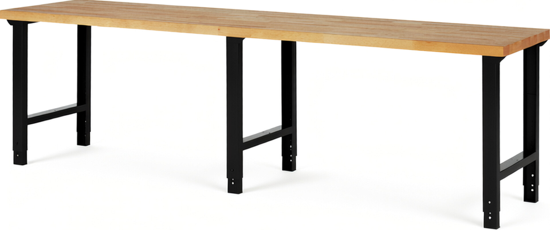Werkbank Modell 7000 schwarz, BxTxH 3000x700x790-1140 mm,  Buche-Massiv Arbeitsplatte 40 mm