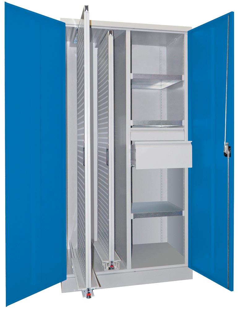 Vertikalauszugschrank, 2 Auszüge mit Lochplatten