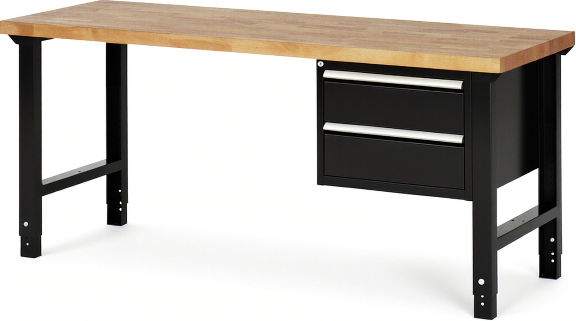 RAU Werkbank schwarz - Breite 200 cm - Tiefe 70 cm - Höhe 114 cm - Buche-Massiv Arbeitsplatte 40 mm