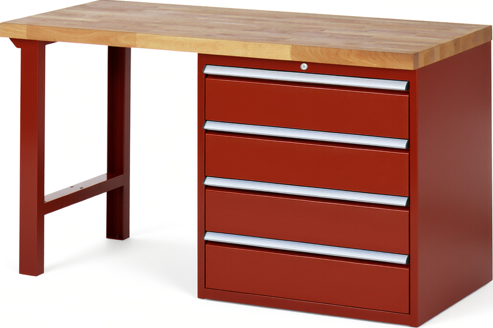 RAU Werkbank rot - Breite 150 cm - Tiefe 70 cm - Höhe 84 cm - Buche-Massiv Arbeitsplatte 40 mm