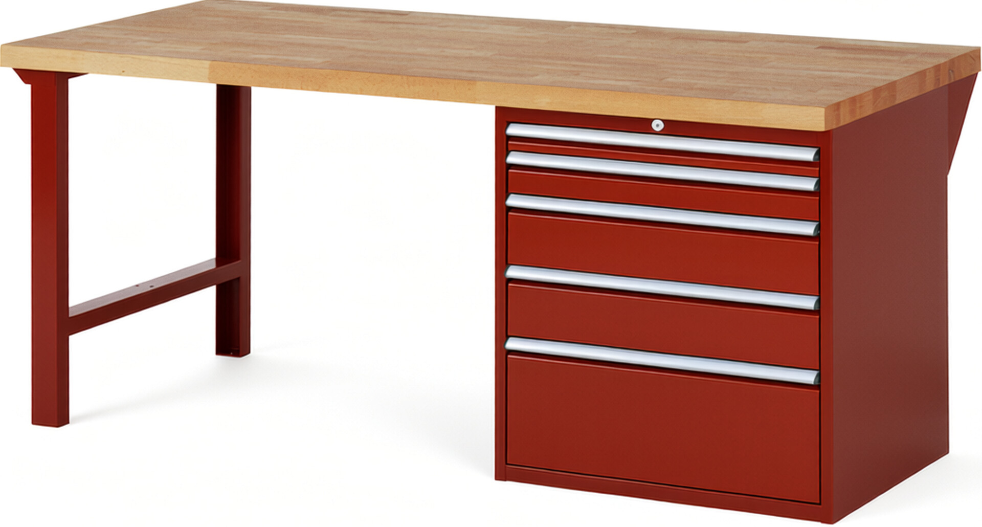 RAU Werkbank rot - Breite 200 cm - Tiefe 90 cm - Höhe 89 cm - Buche-Massiv Arbeitsplatte 40 mm