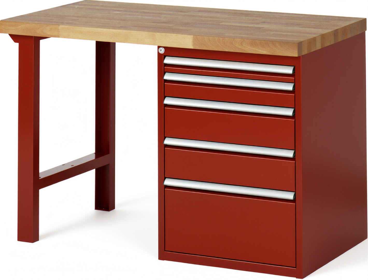 RAU Werkbank rot - Breite 125 cm - Tiefe 70 cm - Höhe 84 cm - Buche-Massiv Arbeitsplatte 40 mm