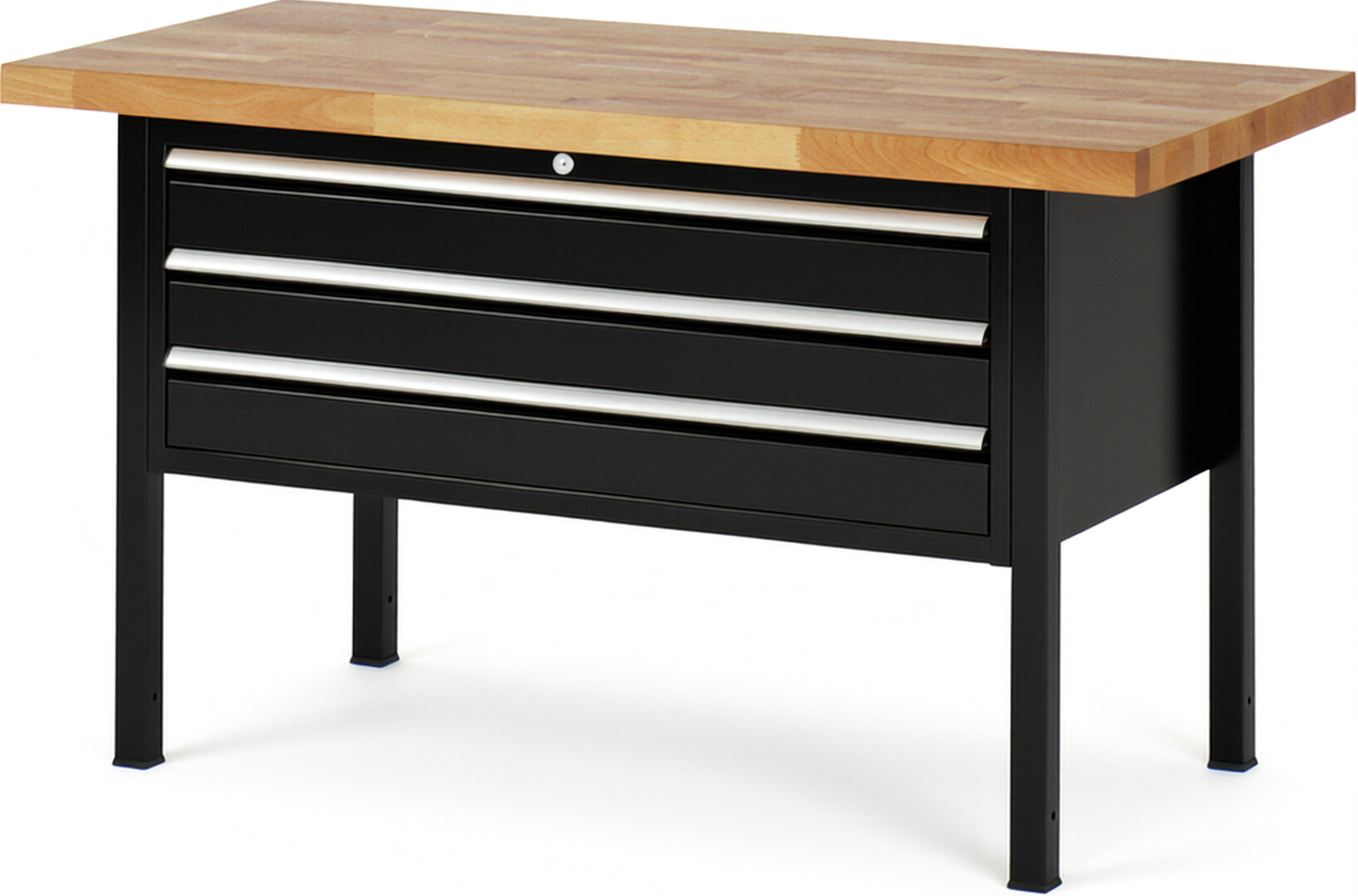 RAU Werkbank schwarz - Breite 150 cm - Tiefe 70 cm - Höhe 84 cm - Buche-Massiv Arbeitsplatte 40 mm