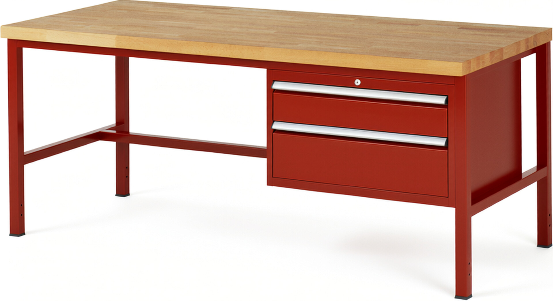Werkbank Modell 8223 rot, BxTxH 2000x900x840-1040 mm,  Buche-Massiv Arbeitsplatte 40 mm,  2 Schubladen mit  Auszug 90 %