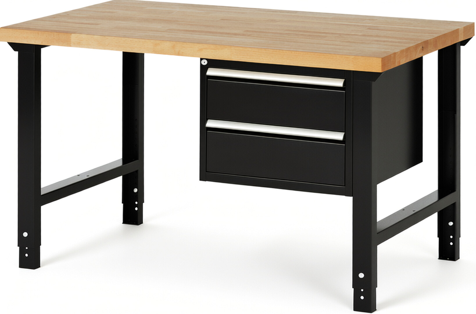 RAU Werkbank schwarz - Breite 150 cm - Tiefe 90 cm - Höhe 114 cm - Buche-Massiv Arbeitsplatte 40 mm