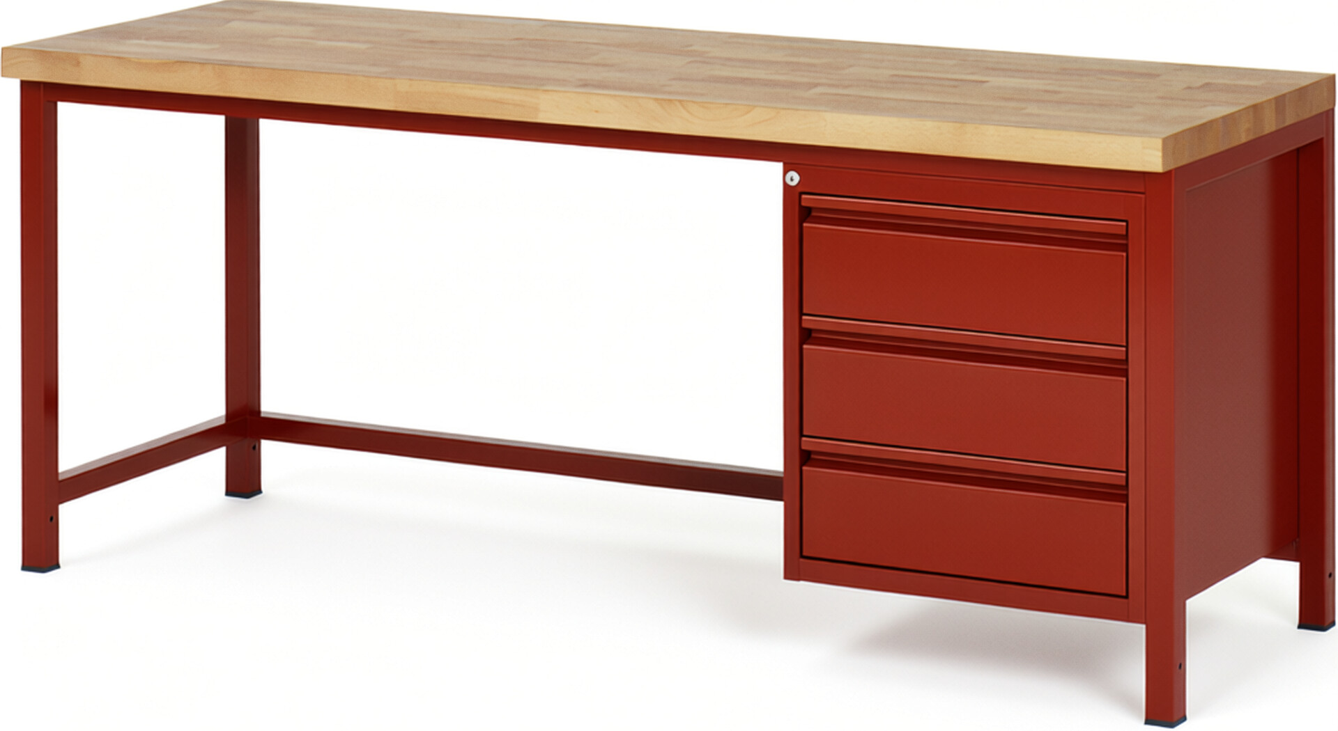 Werkbank rot, BxTxH 2000x700x840-1040 mm, Platte Buche 40 mm, 6 Schubladen: 3x90 mm, 3x150 mm, RAL 3000/3000