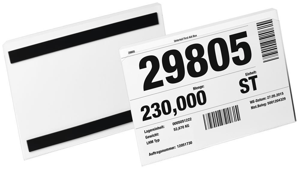 Etikettentasche, transparente Hartfolie, rückseitiger Magnetstreifen, BxH 213x153 mm, A5 quer, VE 10 Stück, Mindestabnahme 2 VE