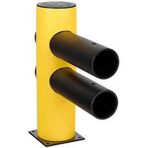 Verkehrsbarriere, Spezialkunststoff, zweizeilig, Endpfosten, Höhe 760 mm, Durchm. 200 mm, gelb/schwarz