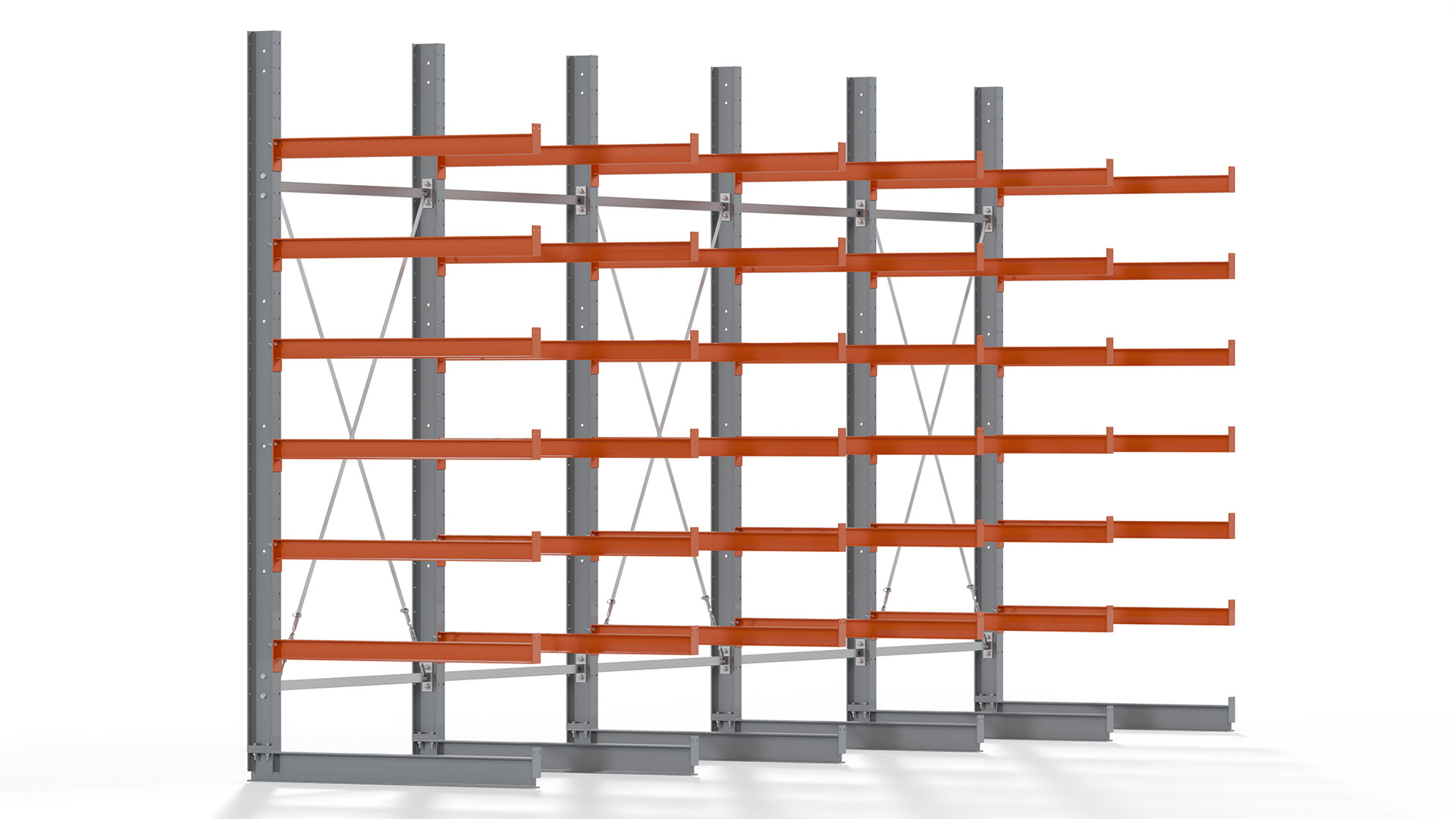 Kragarmregal KARL basic - lackiert - Breite: 640 cm - Höhe: 300 cm - Tiefe: 120 cm - Traglast je Kragarm: 370 kg - einseitig