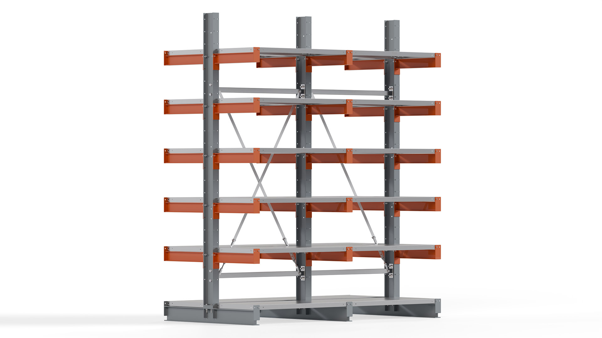 Kragarmregal KARL basic - lackiert - Breite: 200 cm - Höhe: 250 cm - Tiefe: 50 cm - Traglast je Kragarm: 870 kg - beidseitig
