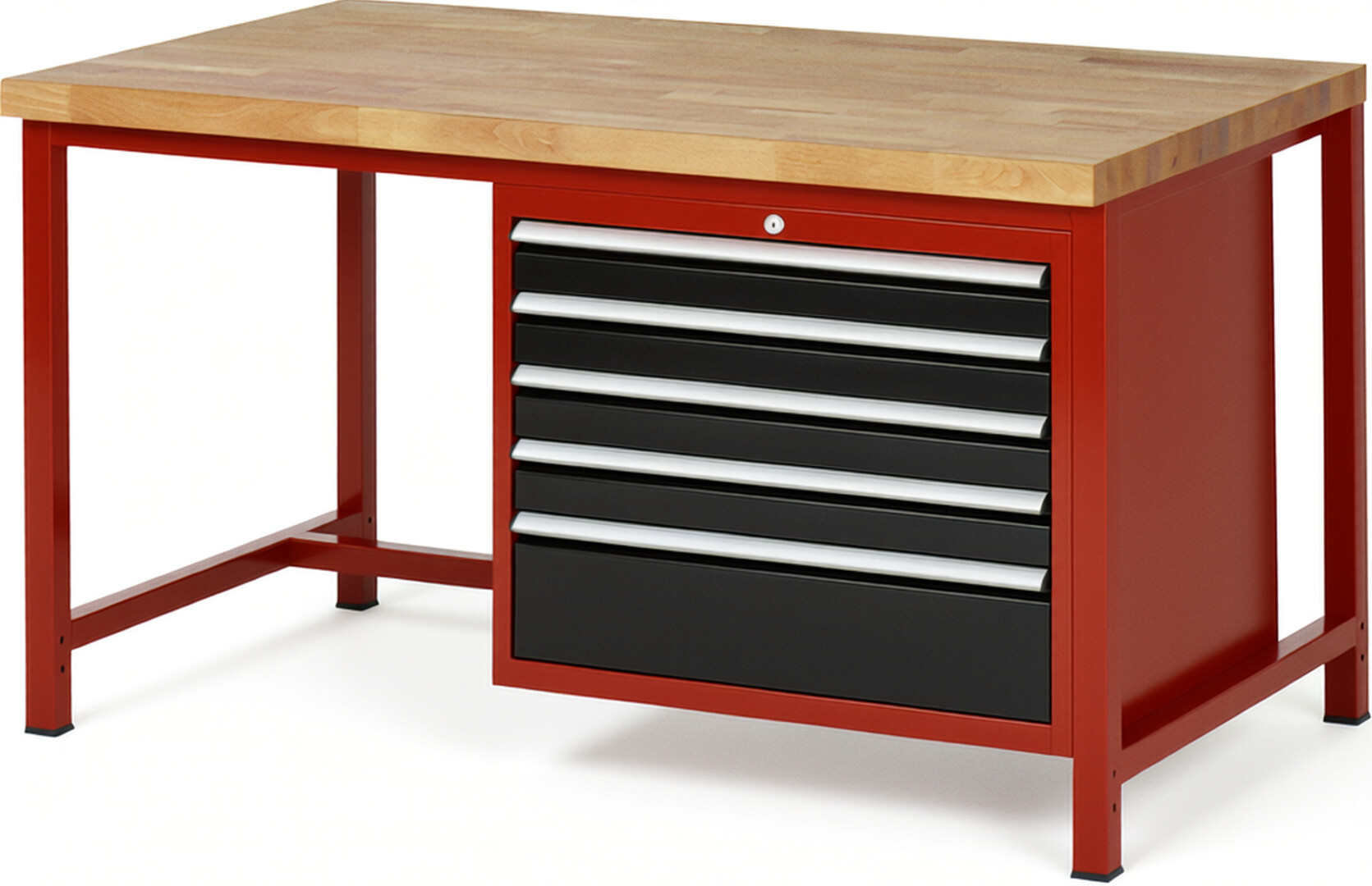 RAU Werkbank rot - schwarz - Breite 150 cm - Tiefe 90 cm - Höhe 104 cm - Buche-Massiv Arbeitsplatte 40 mm