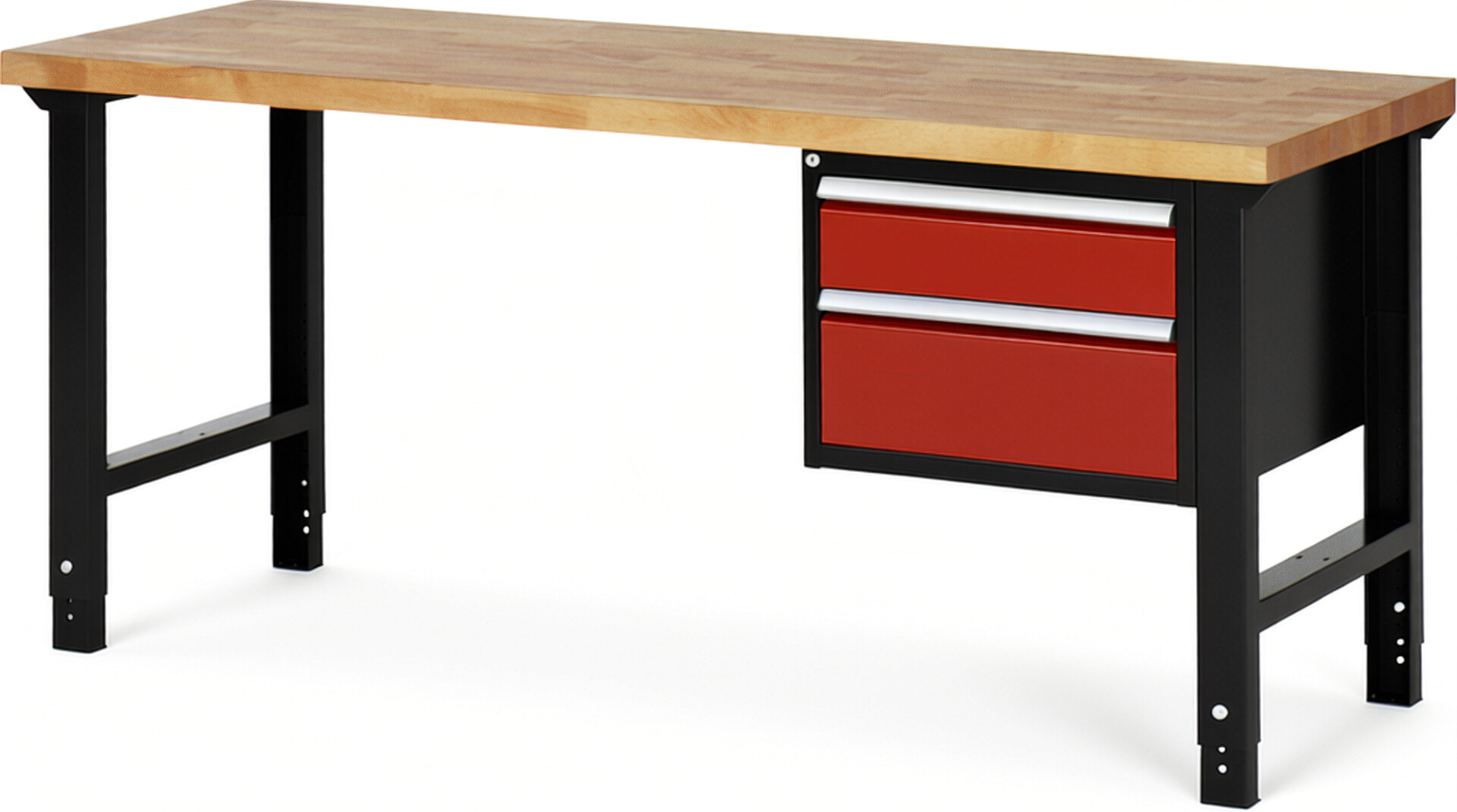 RAU Werkbank schwarz - rot - Breite 200 cm - Tiefe 70 cm - Höhe 114 cm - Buche-Massiv Arbeitsplatte 40 mm