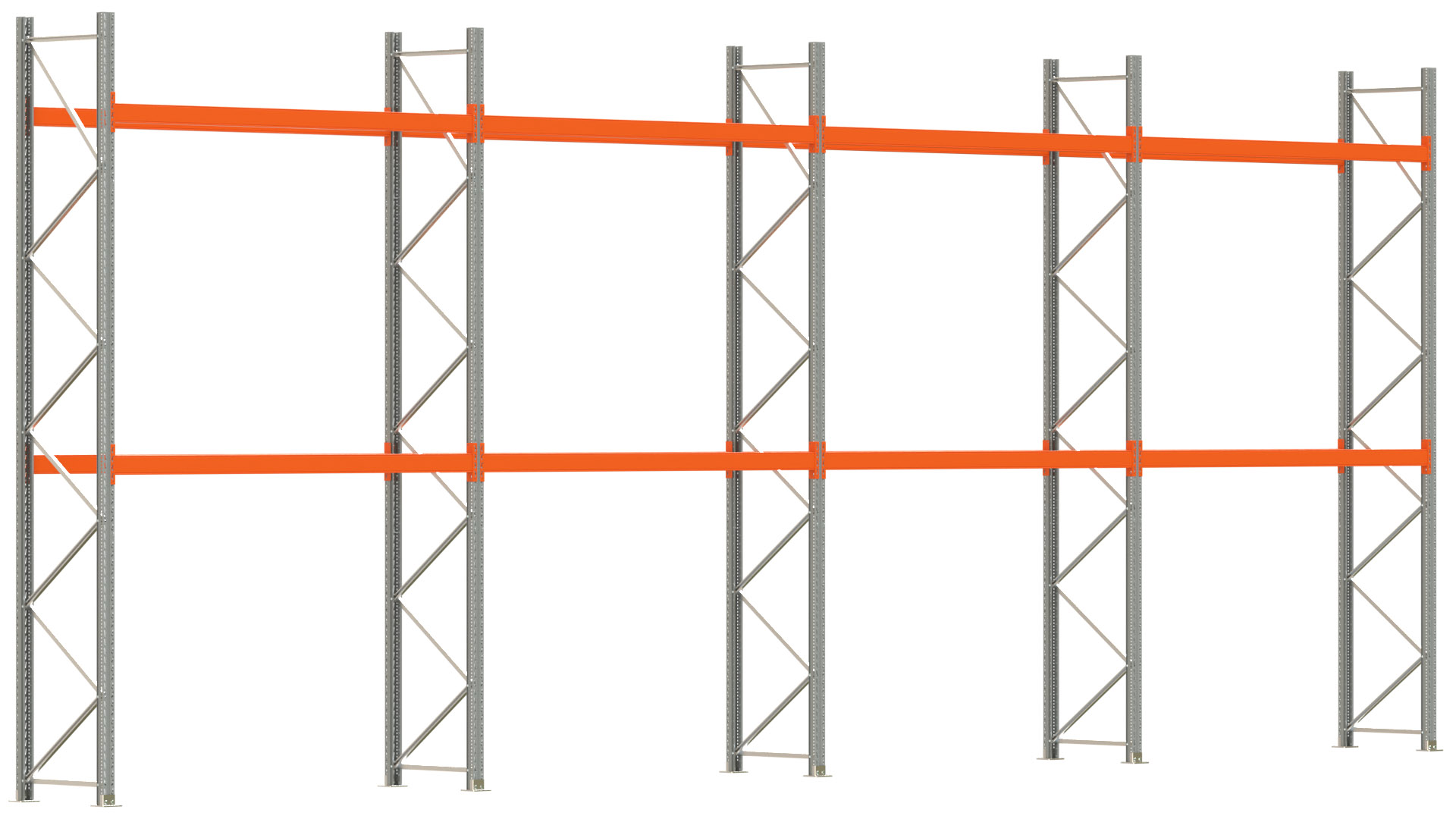 Palettenregal ARTUS - Breite 1122,5 cm - Höhe 450 cm - Tiefe 80 cm - 2 Träger-Ebenen - max. Fachlast 2100 kg - 24 Palettenstellplätze