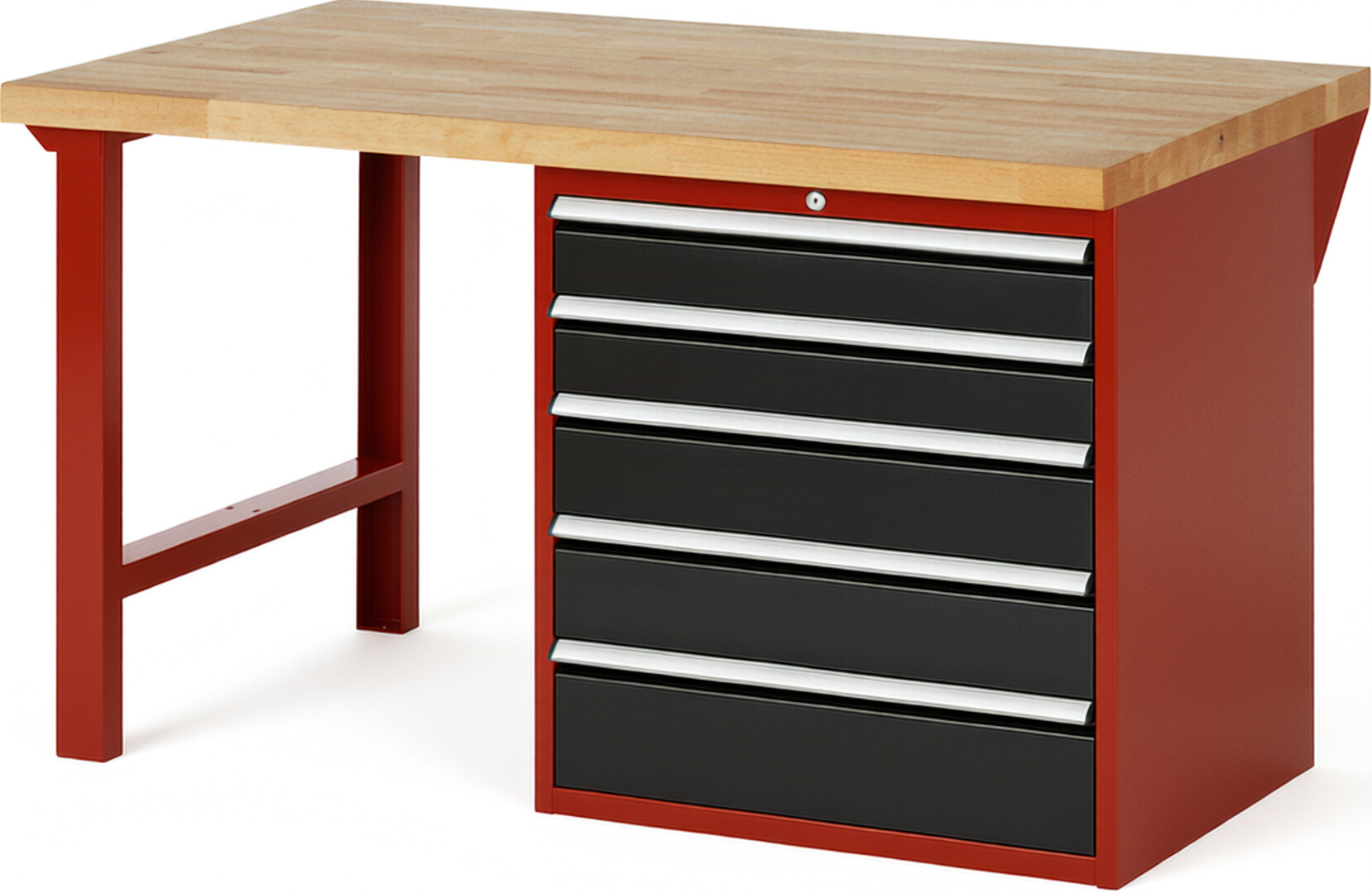 RAU Werkbank rot - schwarz - Breite 150 cm - Tiefe 90 cm - Höhe 84 cm - Buche-Massiv Arbeitsplatte 40 mm