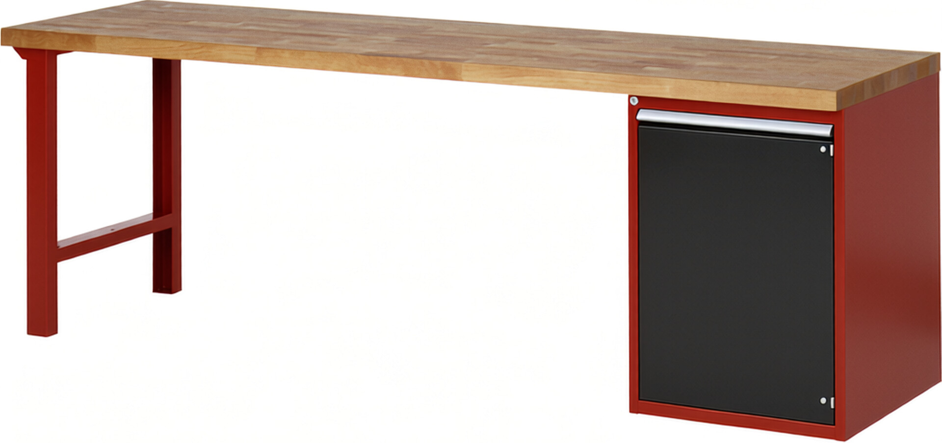 Werkbank Modell 7501 rot - schwarz, BxTxH 2500x700x890 mm,  Buche-Massiv Arbeitsplatte 40 mm