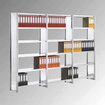 Aktenregal mit Holzböden, Büroregal - Seitenwände - 7 Ebenen - 250 kg - 2.500 x 1.285 x 600 mm (HxBxT) - Anbauregal - verzinkt