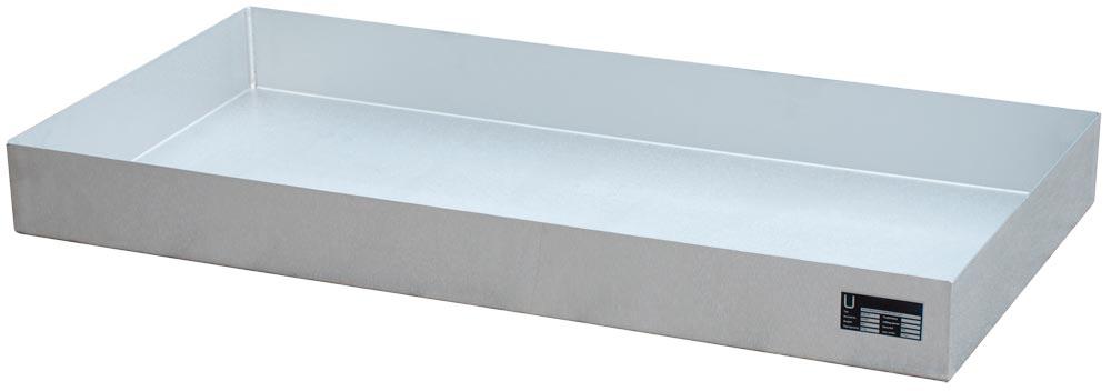 Kleingebindewannen aus Edelstahl für Paletten, BxTxH 800x1200x100 mm, Auffangvolumen 60 l, Traglast 200 kg, Gewicht 22 kg