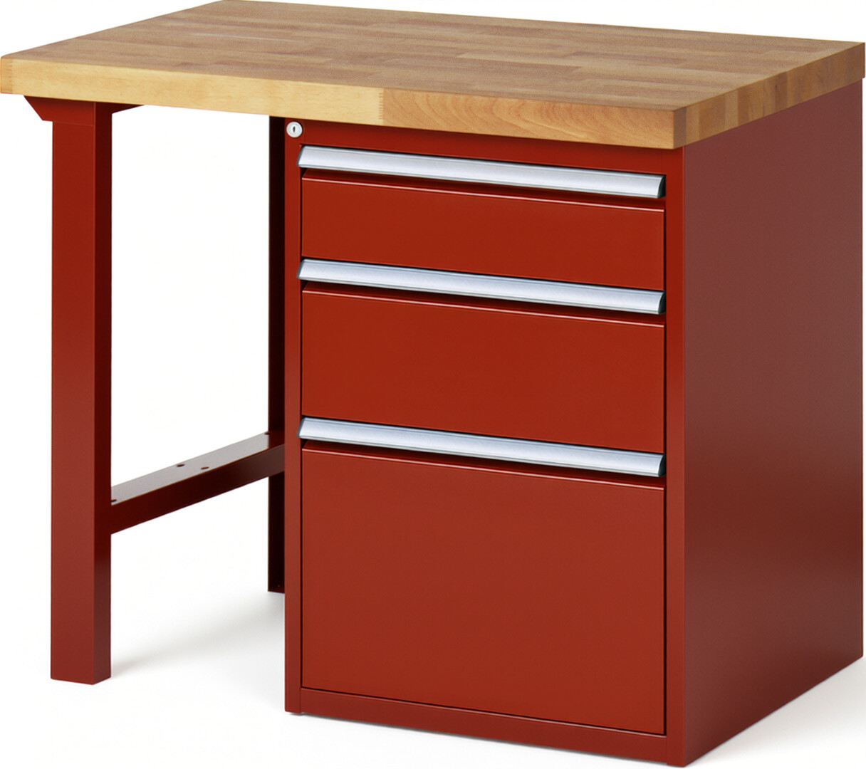 RAU Werkbank rot - Breite 100 cm - Tiefe 70 cm - Höhe 89 cm - Buche-Massiv Arbeitsplatte 40 mm