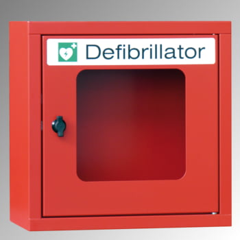 Defibrillatorenschrank mit akustischem Alarm - 400x400x220 mm (HxBxT) - Sichtfenster - feuerrot
