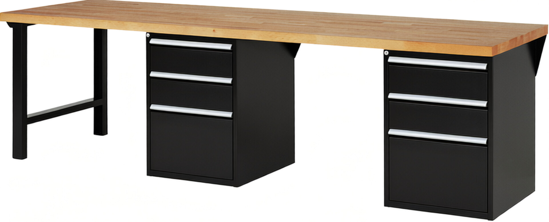 RAU Werkbank schwarz - Breite 300 cm - Tiefe 90 cm - Höhe 84 cm - Buche-Massiv Arbeitsplatte 40 mm