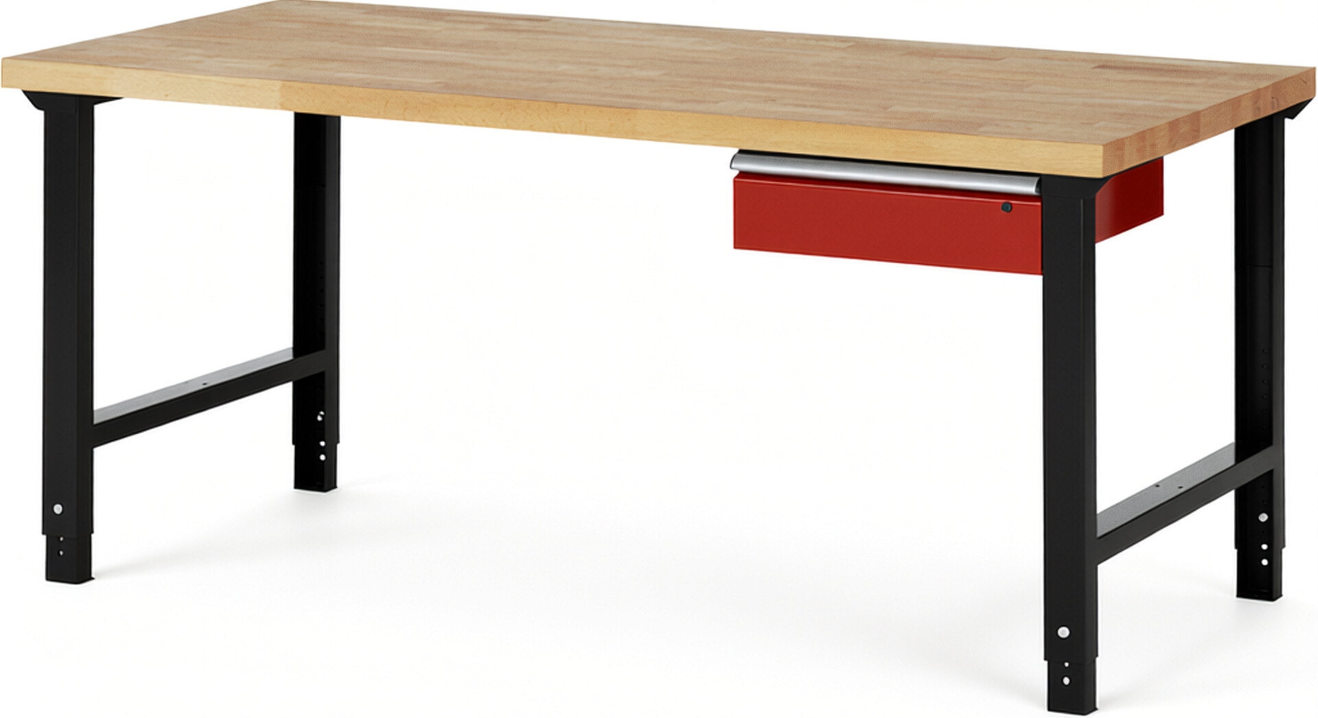 RAU Werkbank schwarz - rot - Breite 200 cm - Tiefe 90 cm - Höhe 114 cm - Buche-Massiv Arbeitsplatte 40 mm