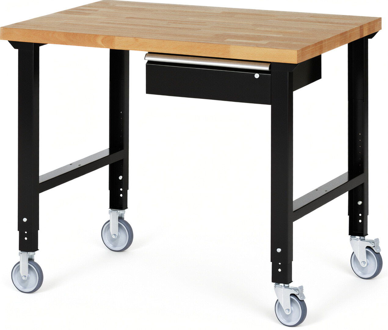 RAU Werkbank schwarz - Breite 125 cm - Tiefe 90 cm - Höhe 100 cm - Buche-Massiv Arbeitsplatte 40 mm