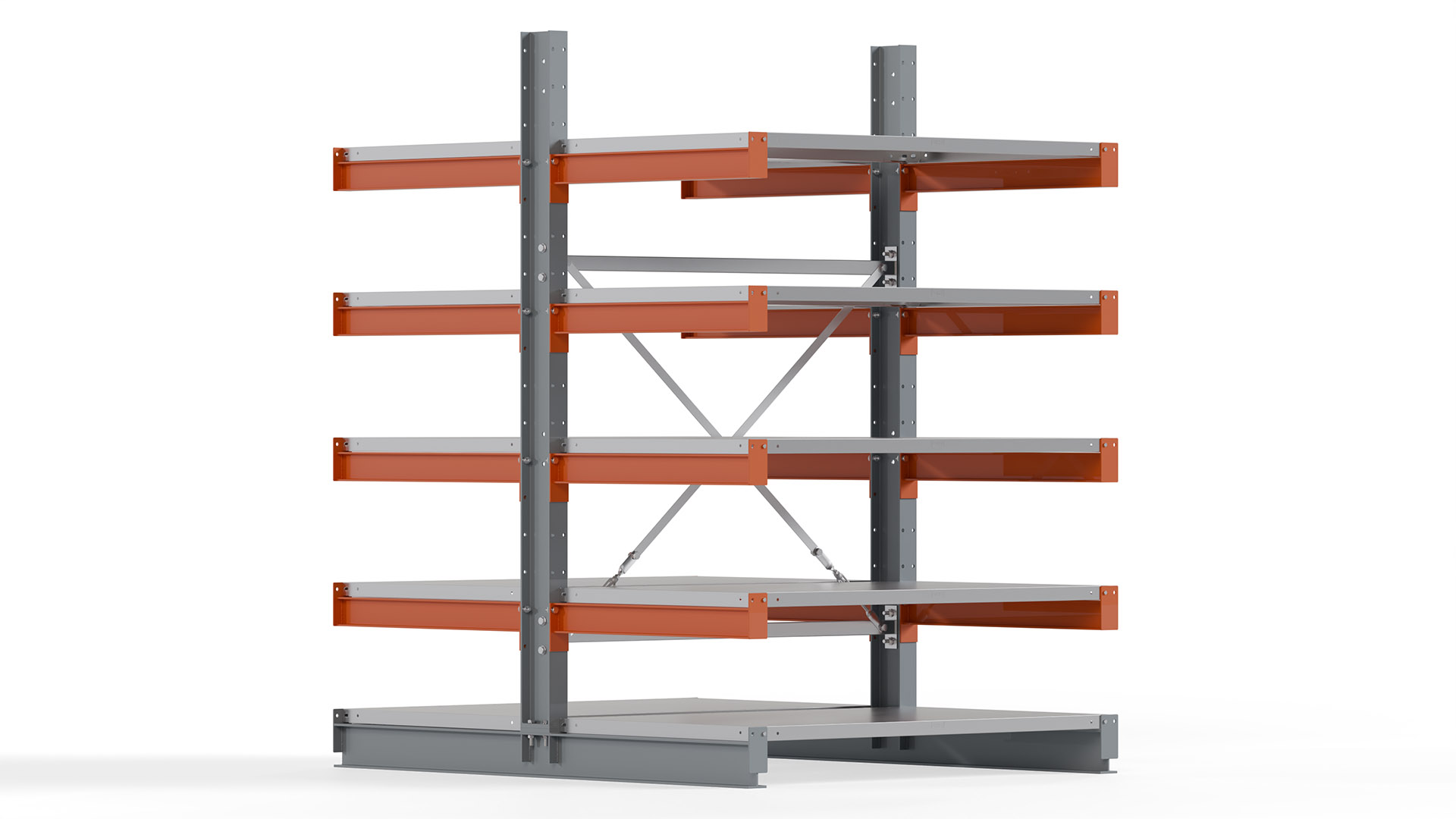 Kragarmregal KARL basic - lackiert - Breite: 128 cm - Höhe: 200 cm - Tiefe: 80 cm - Traglast je Kragarm: 550 kg - beidseitig