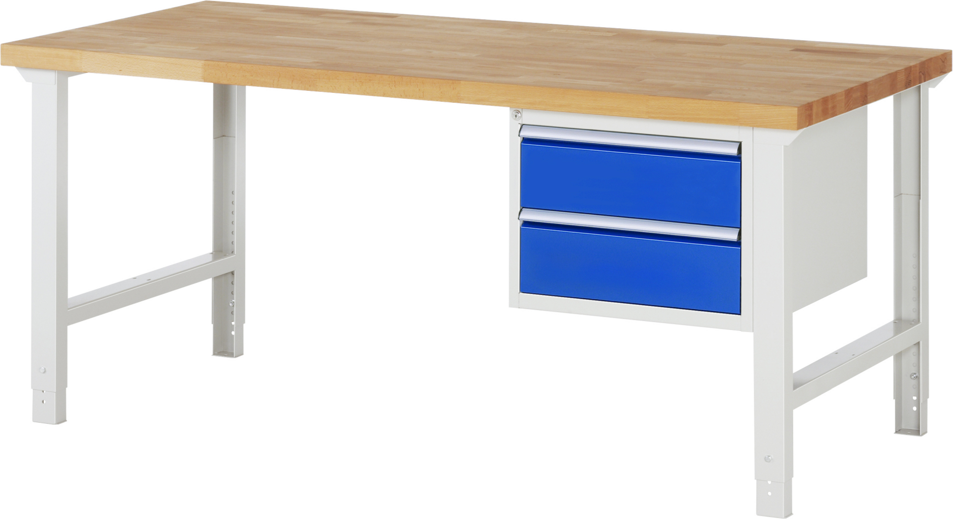 Werkbank Modell 7125 rot - schwarz, BxTxH 2000x900x790-1140 mm,  Buche-Massiv Arbeitsplatte 40 mm,  2 Schubladen mit  Vollauszug 100 % und  SoftClosing