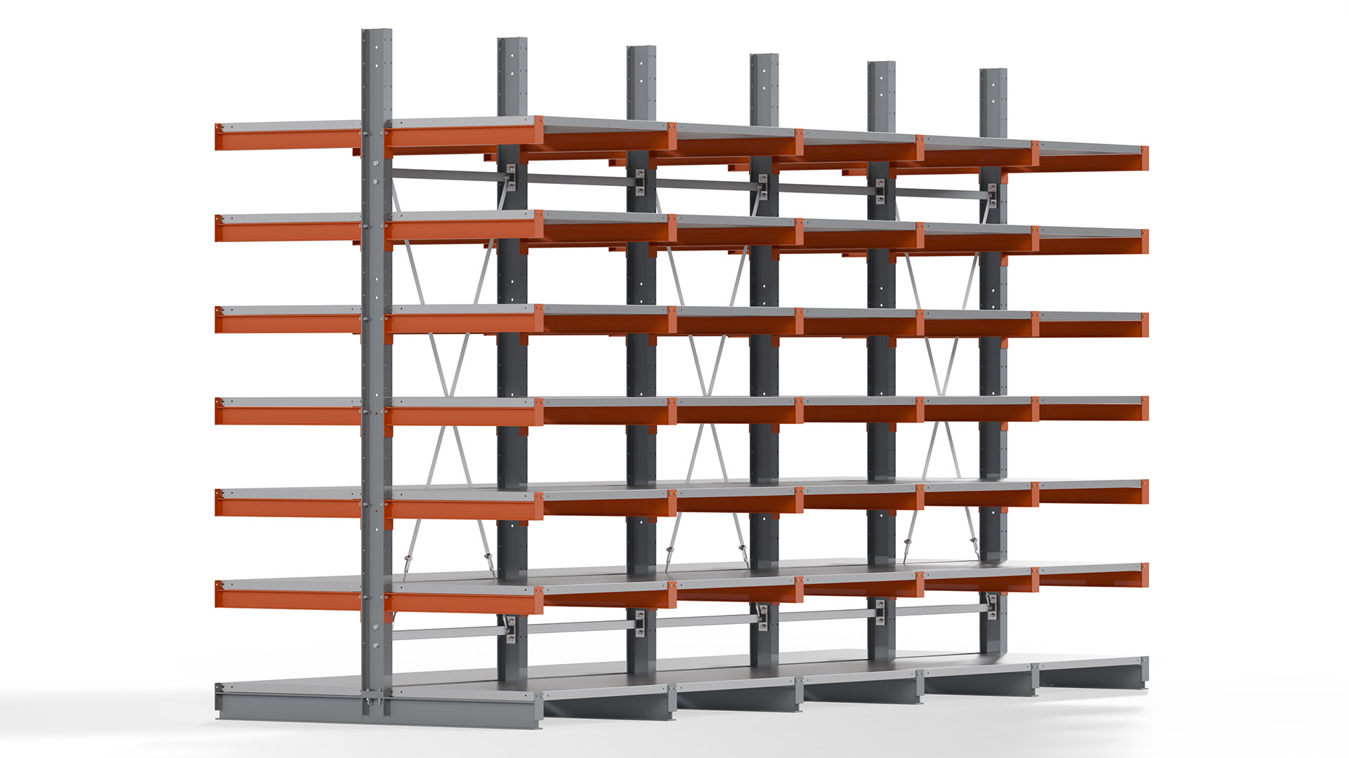 Kragarmregal KARL basic - lackiert - Breite: 500 cm - Höhe: 300 cm - Tiefe: 80 cm - Traglast je Kragarm: 550 kg - beidseitig