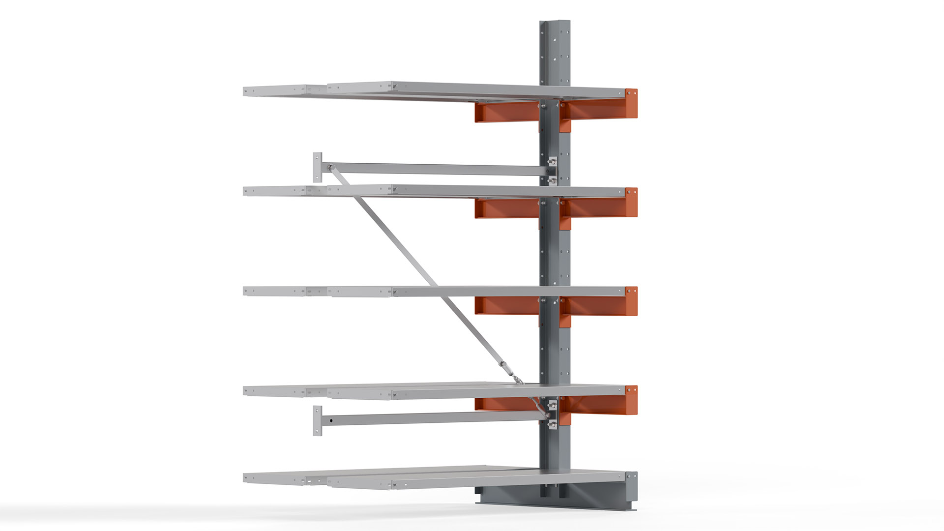 Kragarmregal KARL basic - Anbaufeld - Breite: 128 cm - Höhe: 200 cm - Tiefe: 92 cm - Traglast je Arm: 1100 kg - doppelseitig