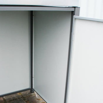 Mülltonnenverkleidung mit Klappdach - für 3 Tonnen - 3/5 Stanzung - 1.160 x 1.960 x 830 mm (HxBxT) - Korpus anthrazitgrau - Pfosten Signalgrau