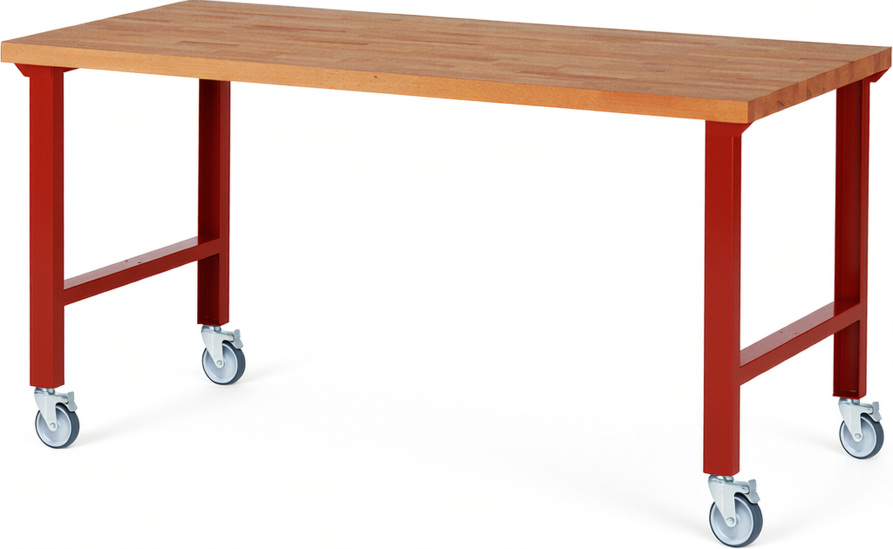 Fahrbare Werkbank Modell 7000 rot, BxTxH 2000x900x1000 mm,  Buche-Massiv Arbeitsplatte 40 mm