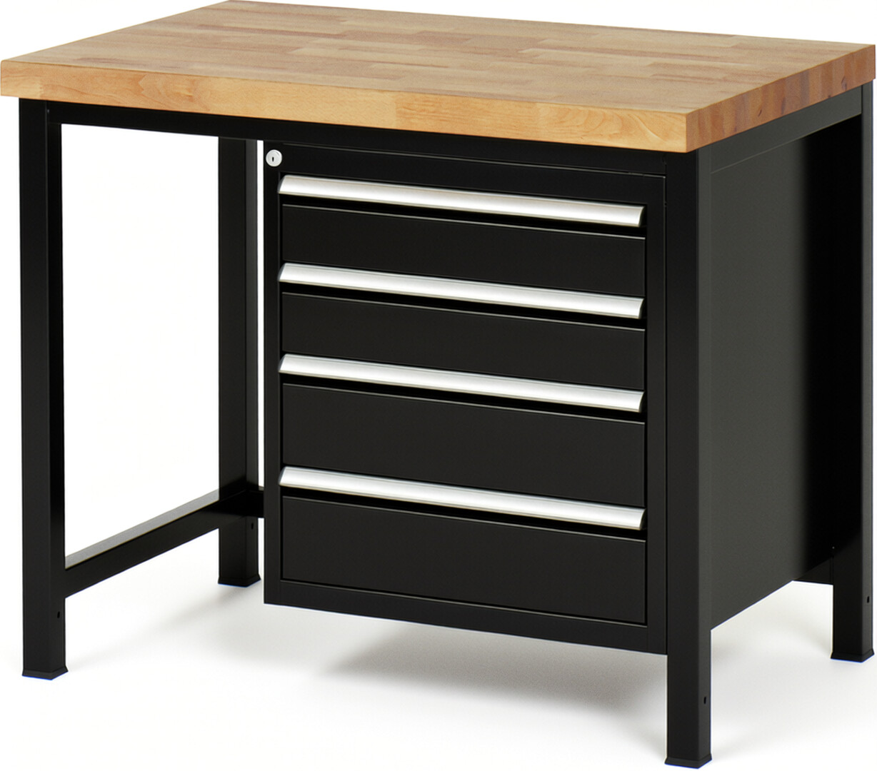 RAU Werkbank schwarz - Breite 100 cm - Tiefe 70 cm - Höhe 104 cm - Buche-Massiv Arbeitsplatte 40 mm