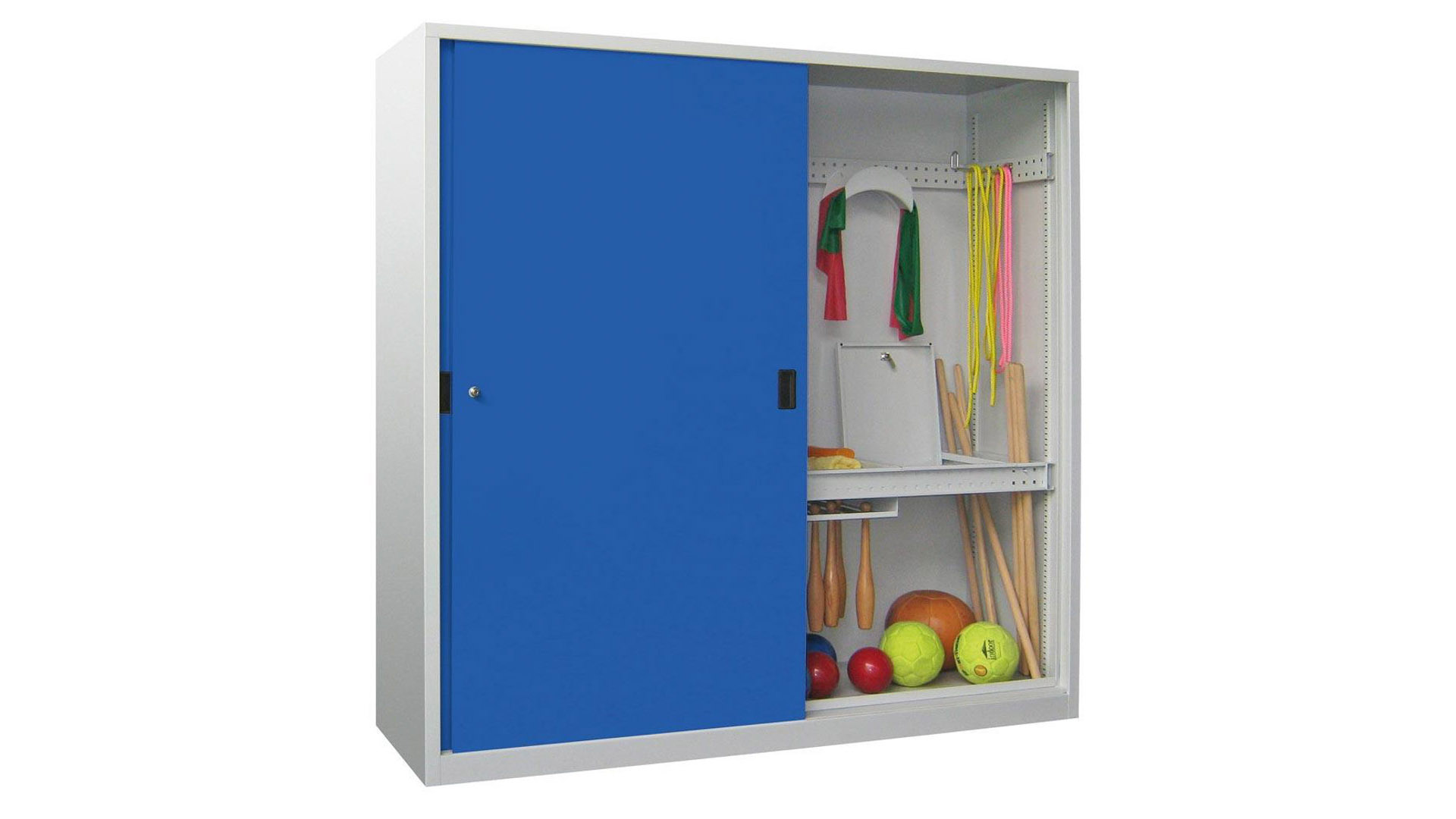 Schiebetürenschrank - Schiebetüren - Trennwand - 1.950x2.000x600 mm (HxBxT) - lichtgrau/enzianblau