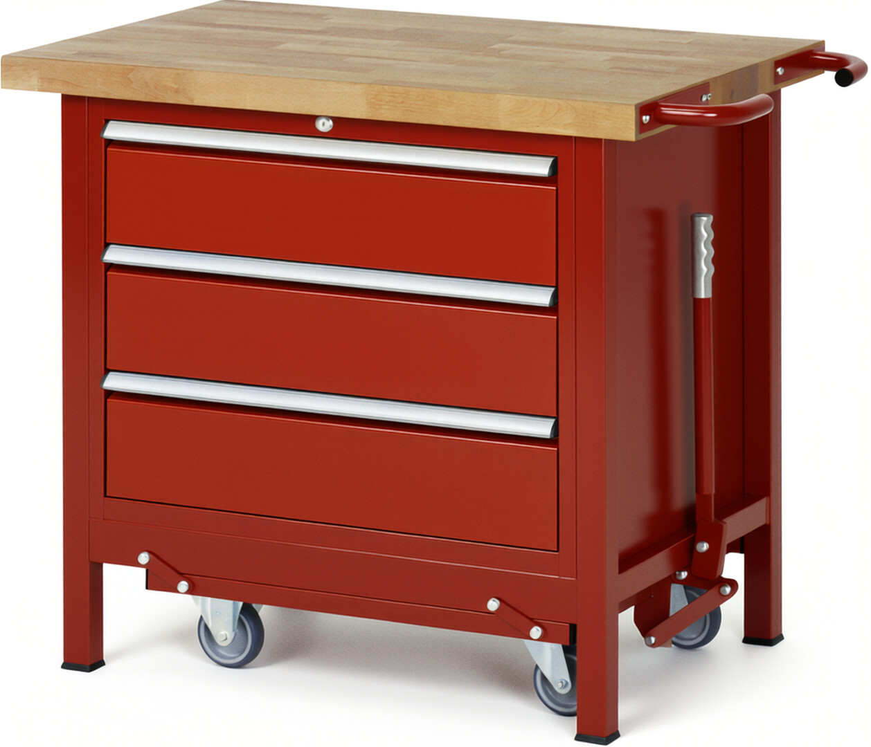 RAU Werkbank rot - Breite 100 cm - Tiefe 70 cm - Höhe 88 cm - Buche-Massiv Arbeitsplatte 40 mm