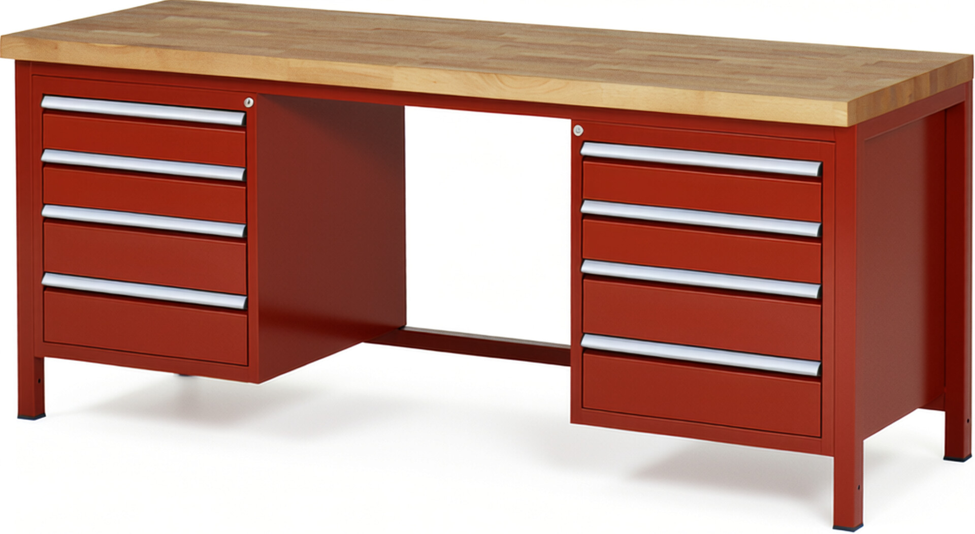 RAU Werkbank rot - Breite 200 cm - Tiefe 70 cm - Höhe 104 cm - Buche-Massiv Arbeitsplatte 40 mm