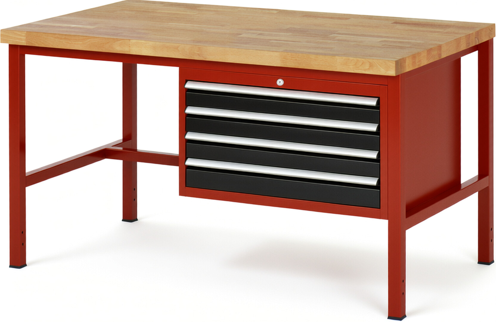 RAU Werkbank rot - schwarz - Breite 150 cm - Tiefe 90 cm - Höhe 84 cm - Buche-Massiv Arbeitsplatte 40 mm