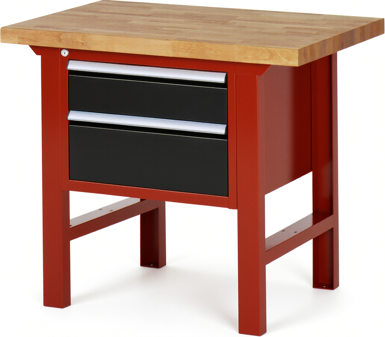 RAU Werkbank rot - schwarz - Breite 100 cm - Tiefe 70 cm - Höhe 84 cm - Buche-Massiv Arbeitsplatte 40 mm