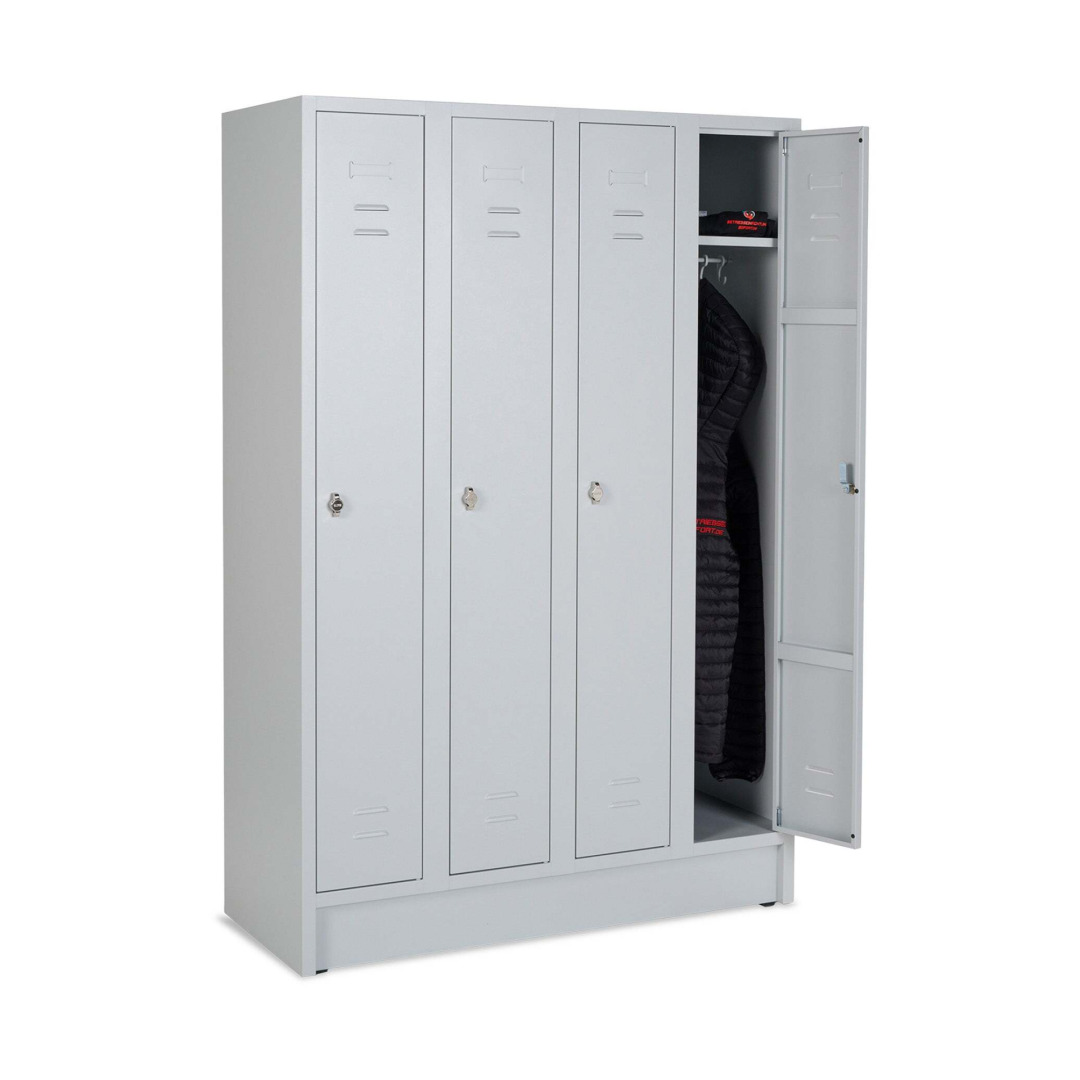 Kleiderspind, 4 Abteile, Abteilbreite 300 mm, Höhe 180 cm, Breite 120 cm, RAL 7035 Lichtgrau