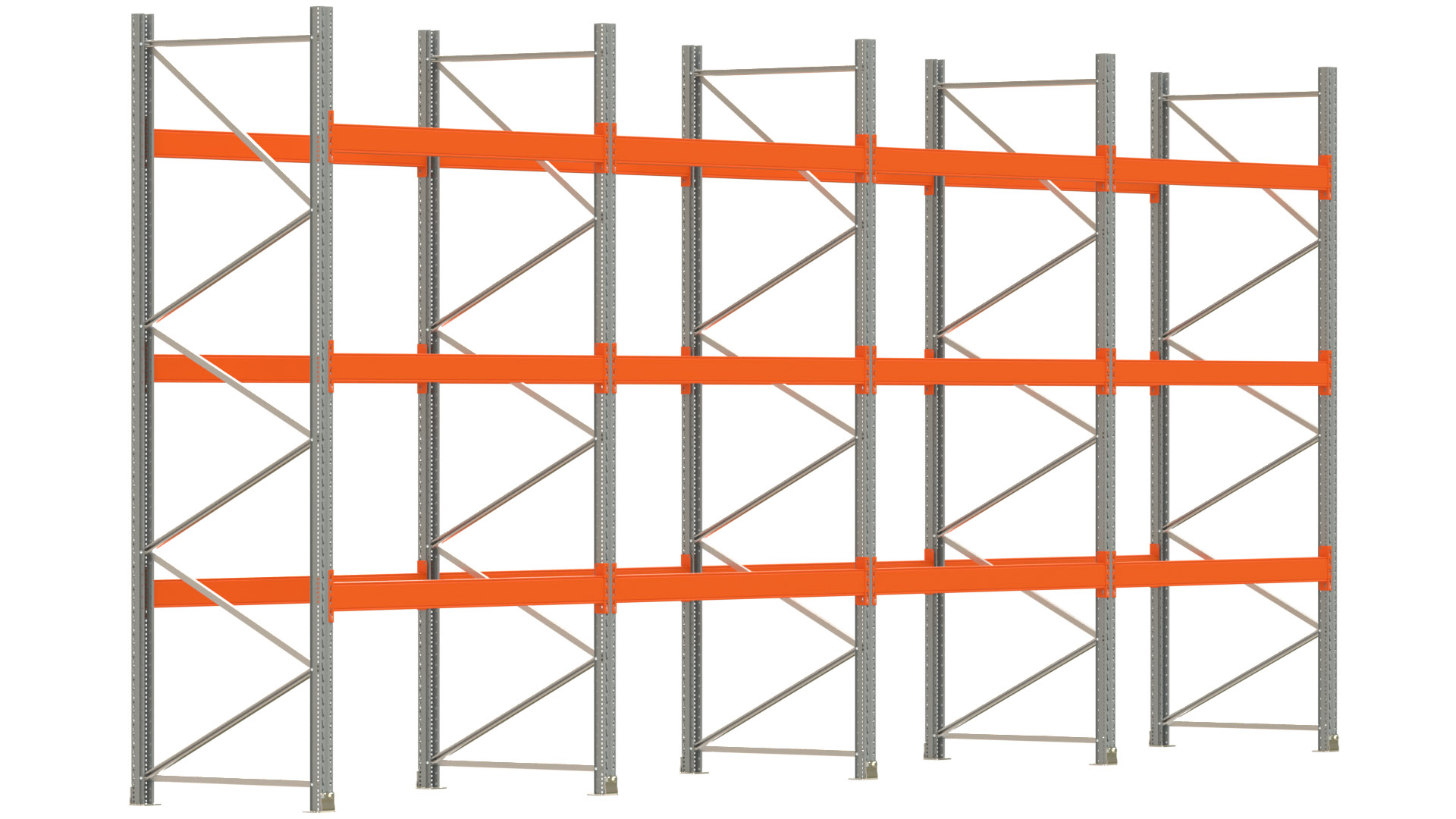 Palettenregal ARTUS - Breite 802,5 cm - Höhe 350 cm - Tiefe 110 cm - 3 Träger-Ebenen - max. Fachlast 3000 kg - 32 Palettenstellplätze