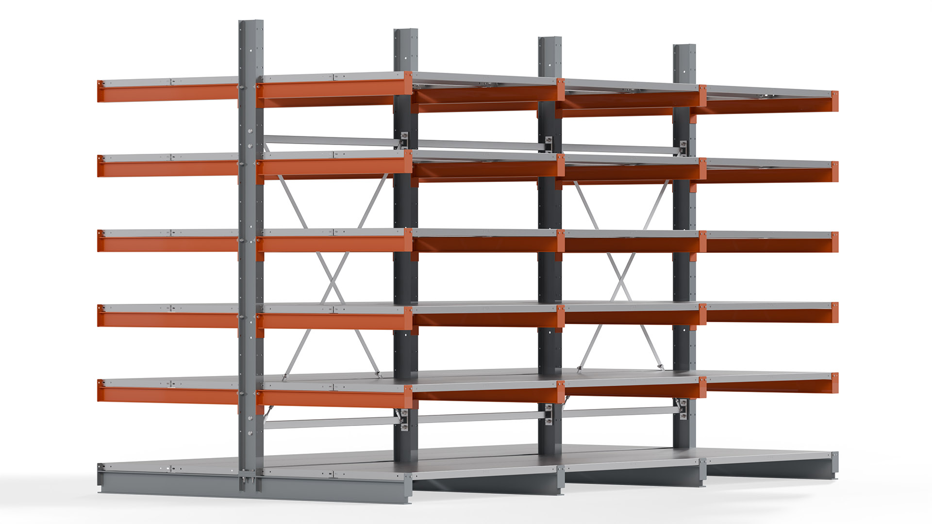 Kragarmregal KARL basic - lackiert - Breite: 384 cm - Höhe: 250 cm - Tiefe: 100 cm - Traglast je Kragarm: 450 kg - beidseitig