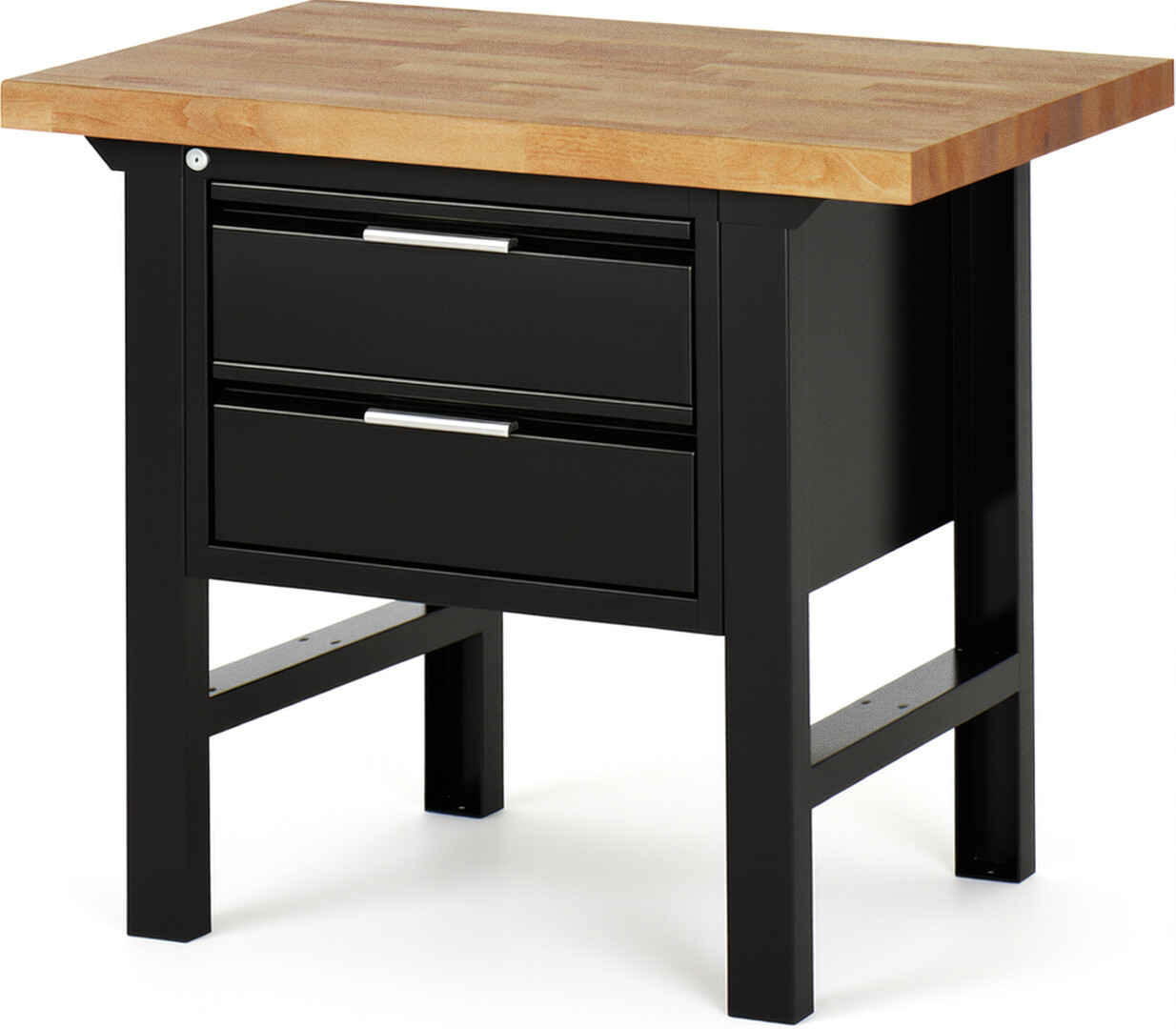 Werkbank schwarz, BxTxH 1000x700x840 mm, Platte Buche 40 mm, 2 Schubladen 180 mm, RAL 9011/9011