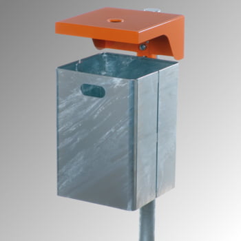 Abfallbehälter rechteckig, mit Haube - Wand- oder Pfostenbefestigung - mit Ascher - 50 l - gelborange/verzinkt