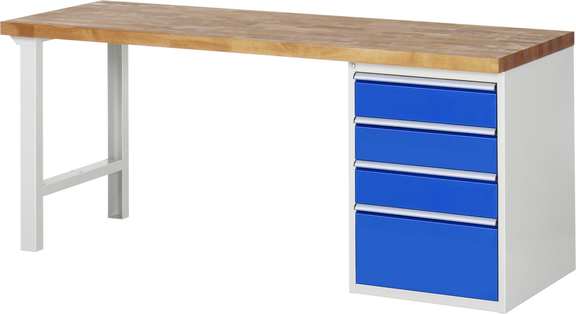 Werkbank Modell 7510 rot - schwarz, BxTxH 2000x700x890 mm,  Buche-Massiv Arbeitsplatte 40 mm,  4 Schubladen mit  Vollauszug 100 % und  SoftClosing