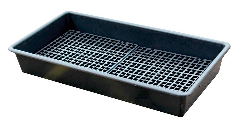 PE-Auffangwanne mit Gitterrost, BxTxH 550x1000x150 mm, Auffangvol. 64,5 l, schwarz