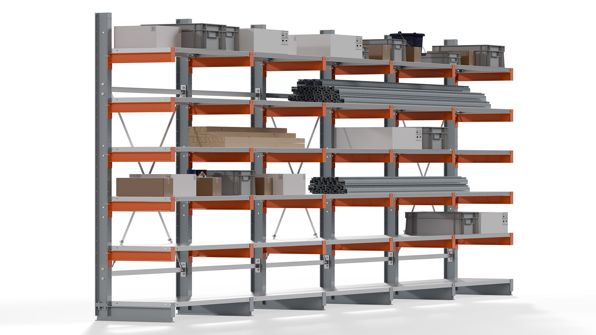 Kragarmregal KARL basic - lackiert - Breite: 640 cm - Höhe: 250 cm - Tiefe: 60 cm - Traglast je Kragarm: 730 kg - einseitig