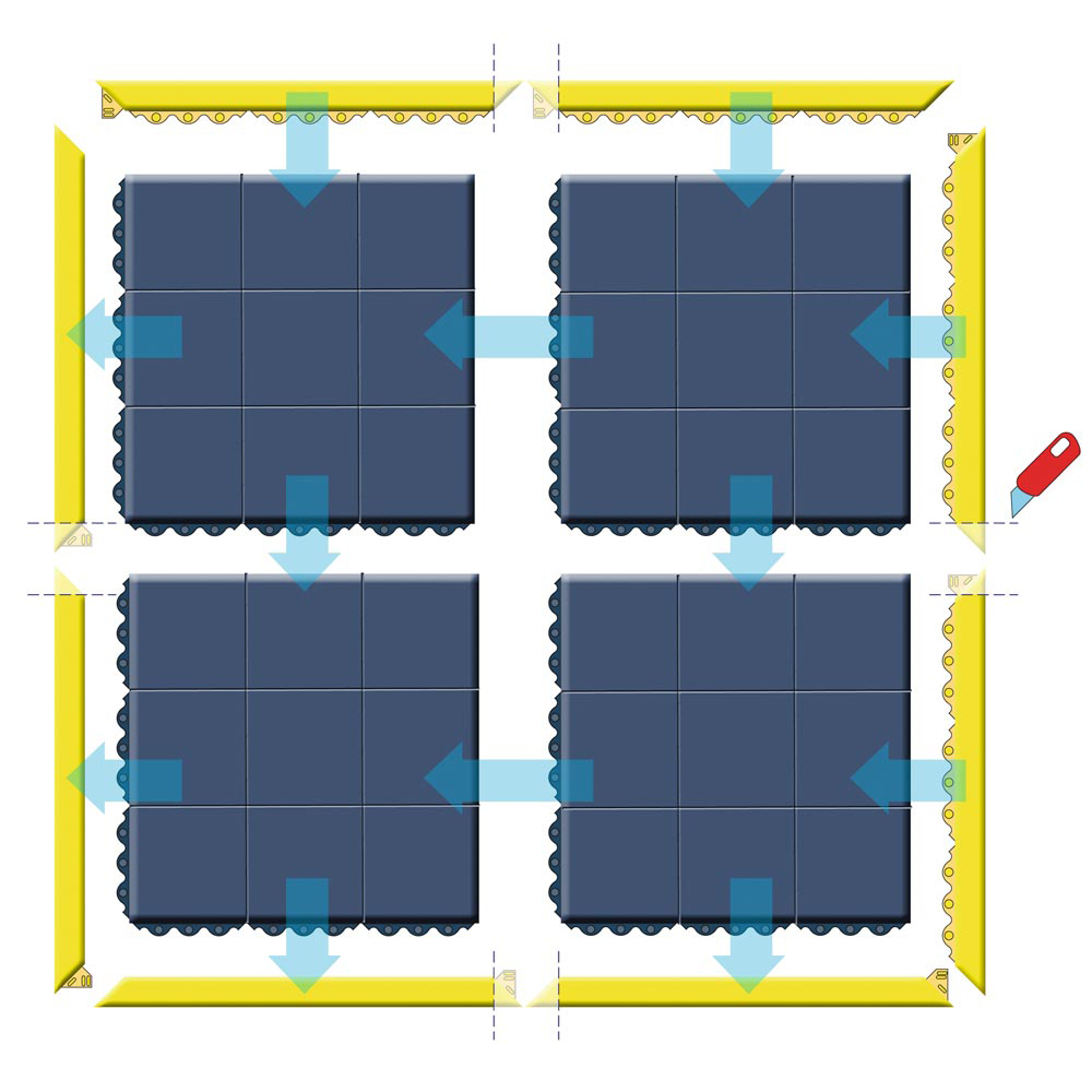 Arbeitsplatzmatte - Fliesensystem, Ausführung Nitrilgummi, Farbe schwarz, ölfest, schwer entflammbar, LxBxH 910x910x19 mm Gewicht 12,7 kg,schwarz